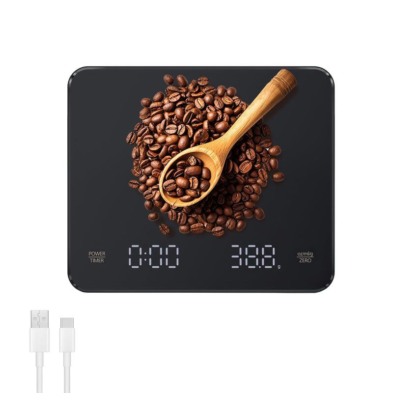 OBEST Mini Coffee Scale with Timer, Portable Kitchen Food Scale with Invisible Screen Rechargeable Digital Coffee Scale Espresso Scale with Timer 3kg/0.1g Precision Scale Black