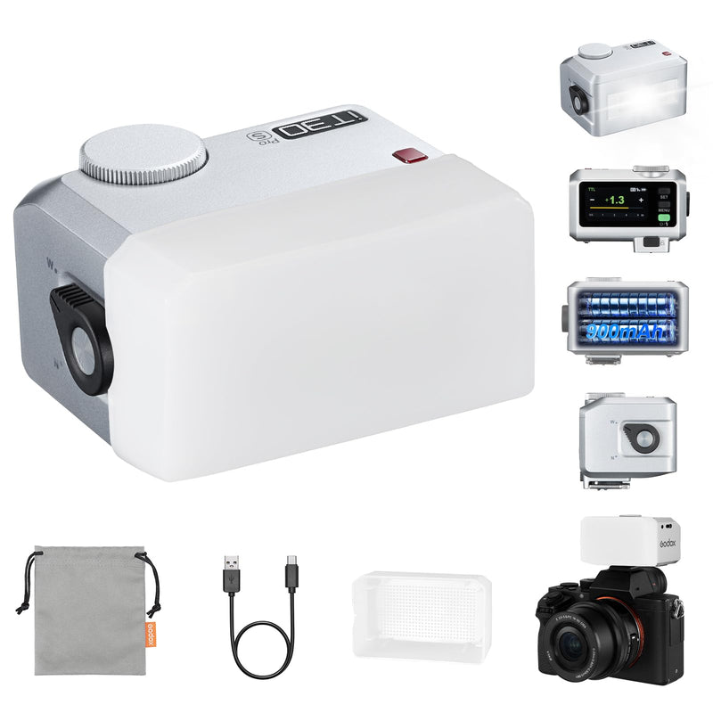 GODOX IT30Pro S TTL Mini Flash Kit Portable IT30ProS with White Diffuser for Sony 2.8" Full-Color Touchscreen Speedlite HSS 1/8000s 2.4G Wireless X System Trigger for Godox Flash(Silver) IT30P-S Silver