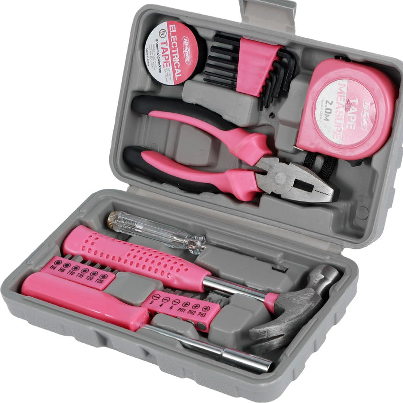 48Pcs Household Repair Tool Kit Multi-Purpose Pink Home Hand Tool Set with Case Hammer and Allen Key Set with Electrical Tape Screwdriver Test Pen Plier Bits 48