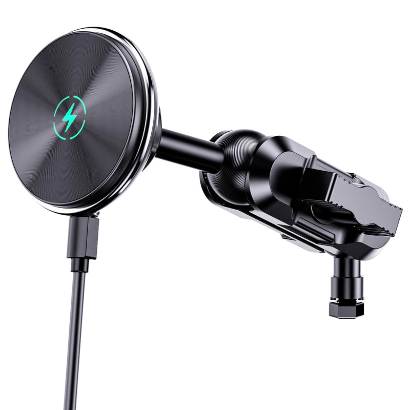 Kaishengyuan Dash Mount Wireless Charger Magnetic Holder with Metal Double Socket Arm & 360° Rotating Extension Mounting Arm & 0.98” Ballhead Compatible with All Smartphones
