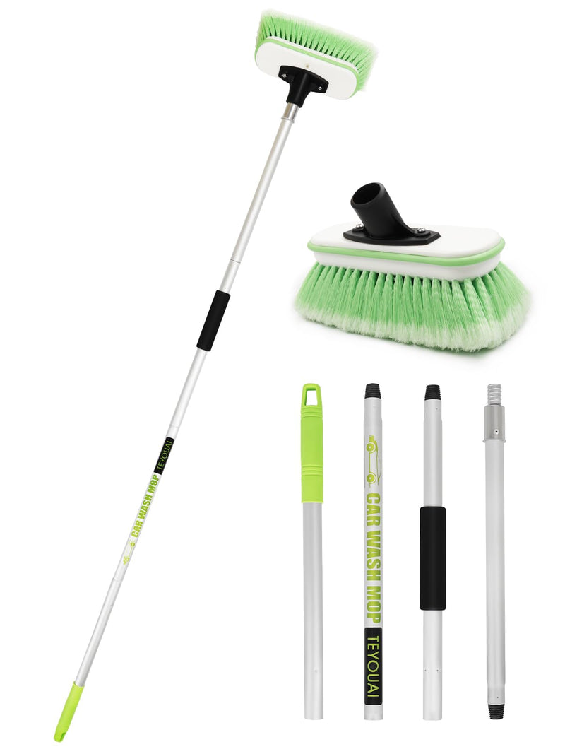 Boat Brush Telescoping Handle 4 Section Marine Scrub Extendable 20" to 62" Metal Connector Deck Auto Window Wall Floor Cleaning Heavy Duty 9.5" x 4.7"x3.5" Head