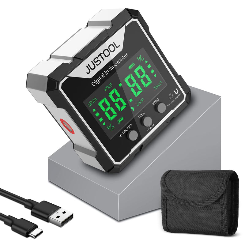 JUSTOOL Mini Digital Angle Gauge Magnetic Angle Finder with Dual Laser | Level Box Measuring Tool with Backlight, Auto-Flip Display, Table Saw Miter Inclinometer for Woodworking Machinery Grey
