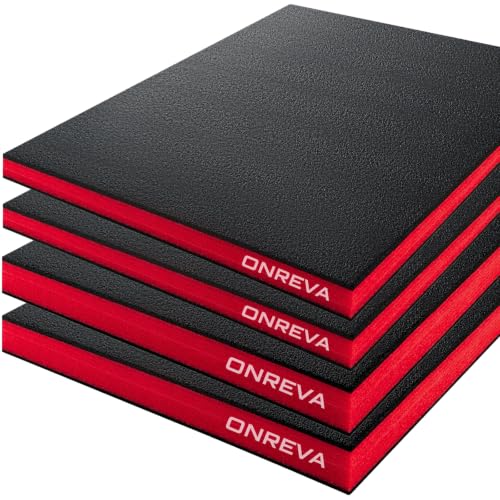 ONREVA Tool Box Foam Organizer 2pc 16x12x2in & 2pc 16x12x1in, Kaizen Sheets for Pro Tool Control, Custom Tool Shadow Inserts for Cases & Drawers, High Density Polyethylene Foam, Black with Red