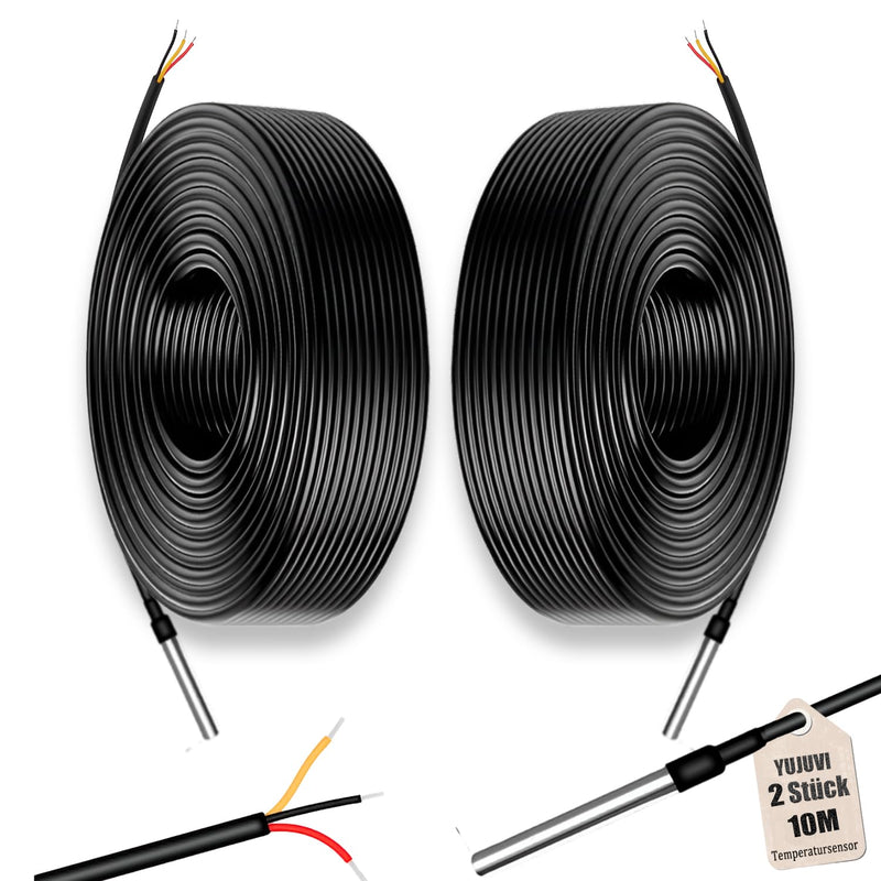 Temperature Sensor 10 m Cable Waterproof Temperature Sensor Pack of 2 Digital Stainless Steel Temperature Sensor Compatible with Arduino and Raspberry Pi Compatible with Shelly 10 m temperature sensor, 2 pieces