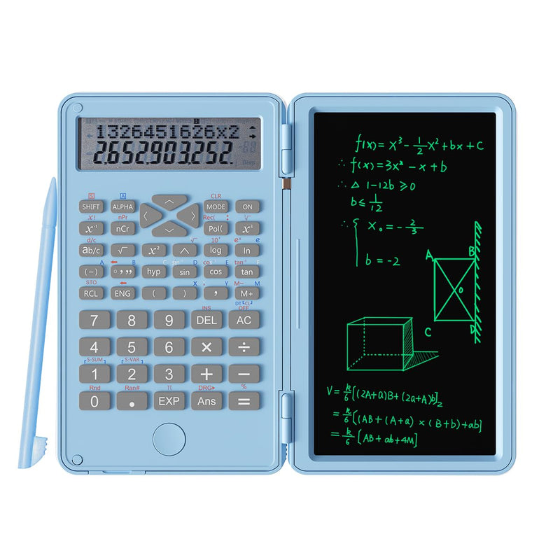 Scientific Calculator with Writing Pad, 240 Computing Functions, Foldable Case, HD Screen, Anti-Deletion Lock & One-Click Clear, Perfect for School, Finance & Engineering (Sky Blue) Sky Blue