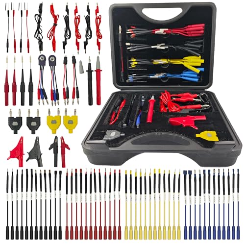 76-Pcs Automotive Circuit Test Lead Kit, Multimeter、Electrical Test Leads Kit, Back Probe Kit, Alligator Clip, Acicular Probe, Banana Plug Adapters, Volt Meter Lead (with Carrying Case) 76 Pcs Kit