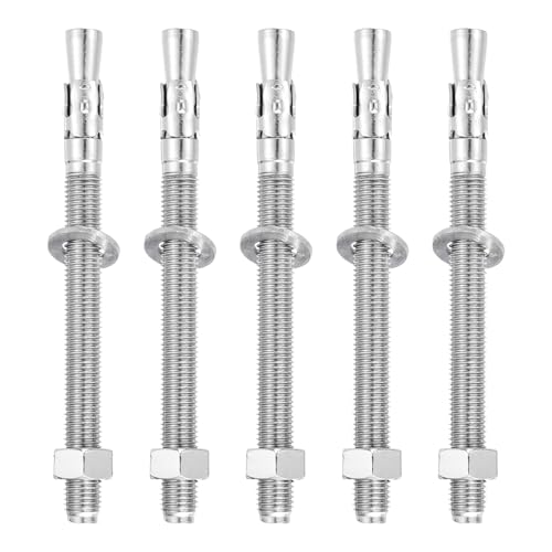 MECCANIXITY 5 Pcs Wedge Anchors, 5/8" x 8" Stainless Steel Concrete Anchors Bolts, Heavy Duty Standard Fastener for Cement Wall Base Bracket (Include Washers Nuts, Silver Tone) 5/8" x 8"