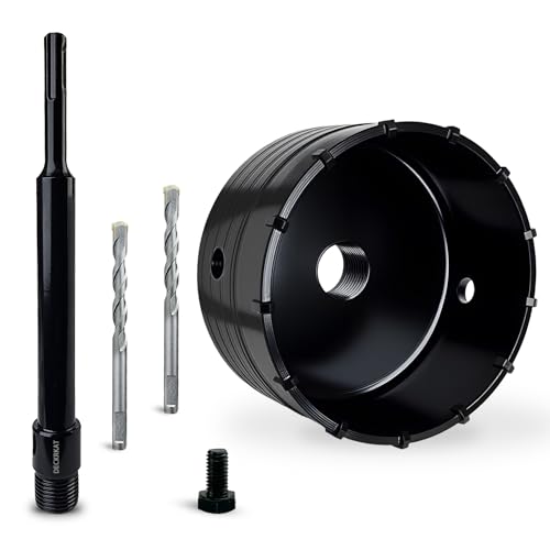 DECKRKAT 4-1/4" Concrete Hole Saw Kit,Electroplated Black Quenching Tech,Heavy-Duty Thickened Alloy Teeth,SDS Plus Shank & 2 Center Bits for Concrete,Brick,Stone. (110mm)4-1/4"