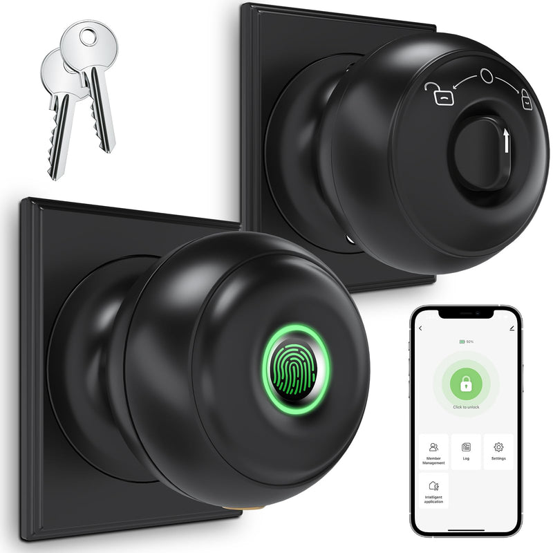 GeekTale Fingerprint Door Lock for Bedrooms, Fingerprint Door Knob with Lock, Smart Door Lock, App Control, Back-up Keys, Thumbprint Door Knob for Bedrooms, Office, Apartment Oil Rubbed Bronze-Rectangle