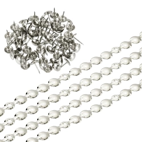 uxcell Upholstery Nailhead Trim, 20 Meters Glossy Upholstery Tacks Strips, Decorative Nail Trims with Nails for Sofa Headboard, Chair DIY Furniture Accessory (11mm Silver)