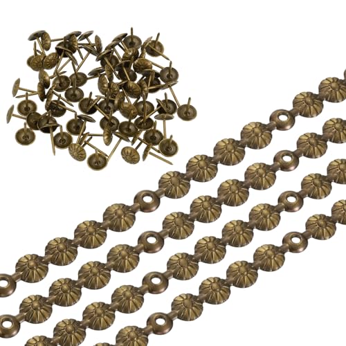 uxcell Upholstery Nailhead Trim, 20 Meters Flower Upholstery Tacks Strips, Decorative Nail Trims with Nails for Sofa Headboard, Chair DIY Furniture Accessory (11mm Bronze)