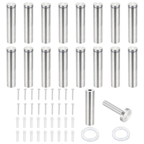 PATIKIL 1x4.7" Standoff Screws, 16 Pack Stainless Steel Stand Off Wall Mounts Wall Sign Mounting Hardware Advertising Standoff Nail for Hanging Acrylic Signs Picture Frame, Silver 1x4.7"