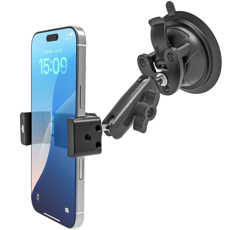 Vacuum Suction Cup Phone Mount for Car Truck Helicopter Airplane, 360° Rotatable Windshield Dashboard Metal Firm Grip Smartphone Holder, Fit for iPhone 16 Pro Max 15 14 13 & 4-7" Cellphone