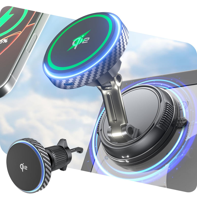 Qi2 Certified 15W for Magsafe Car Mount Charger, [78+LBS Stronger Vacuum Suction] 360° Adjustable & Fast Charging Magnetic Phone Holder for Vent/Dashboard/Windshield/All Car Surface