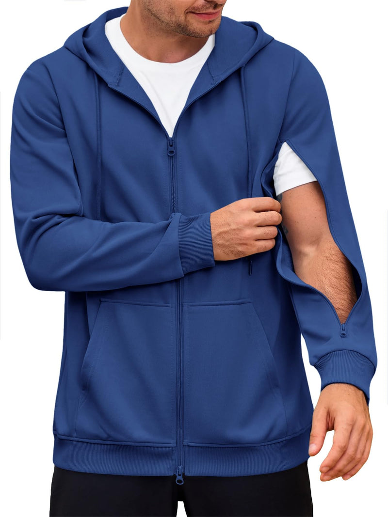 Runcati Mens Dialysis Sweatshirts Full Zip Lightweight Hemodialysis Jacket Warm Hoodie Sweatshirt with Arm Zipper Navy X-Large