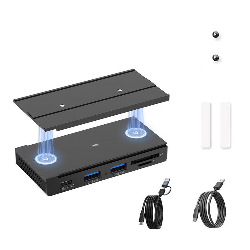 EJAY 5-in-1 Magnetic USB 3.0 Hub with SD/TF Card Reader, 2 USB-A + 1 USB-C Ports, Includes Sliding Rail, Screws & Sticky Pads for MacBook Laptop PC Hub+1 Slide Rail Black
