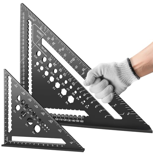 flintronic Carpenter's Square Set, 2 Pieces, Multifunctional Try Square, 18 cm + 30 cm, Aluminum Ruler Angle Guide Including Flat Carpenter's Pencil for Measuring Angles (Black) #A black 30 cm + 18 cm ruler + 2 x pencils
