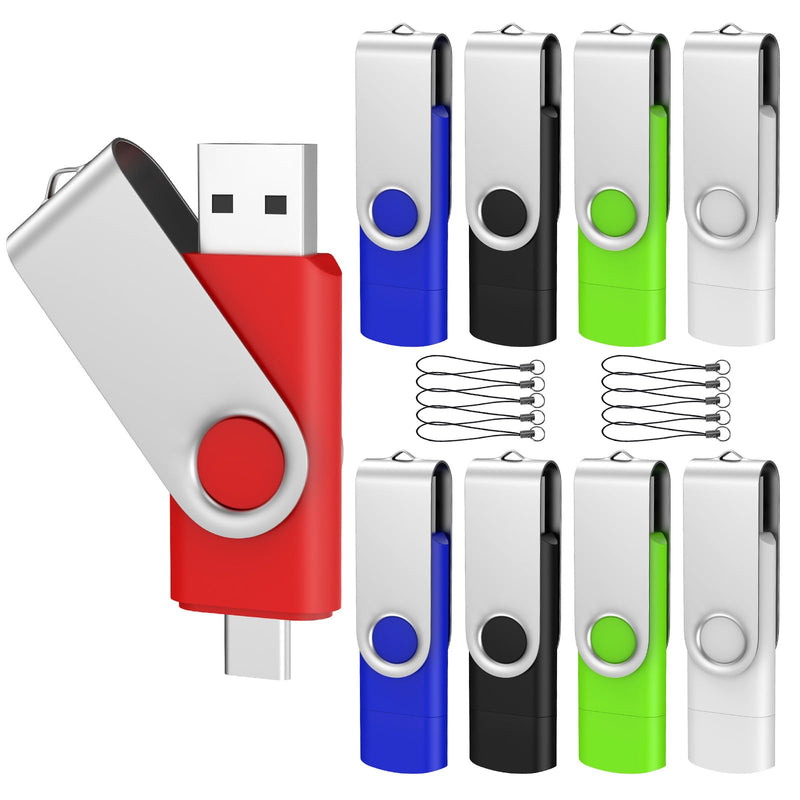 ABLAZE 8GB USB C Flash Drive 10 Pack, OTG USB 2.0 + Type C Memory Stick Dual Type C Thumb Drive Compatible with iPhone 16/15, Android Smartphone, Computers, Tablets, Mac,iPad,PC 10 Pack-USB 2.0