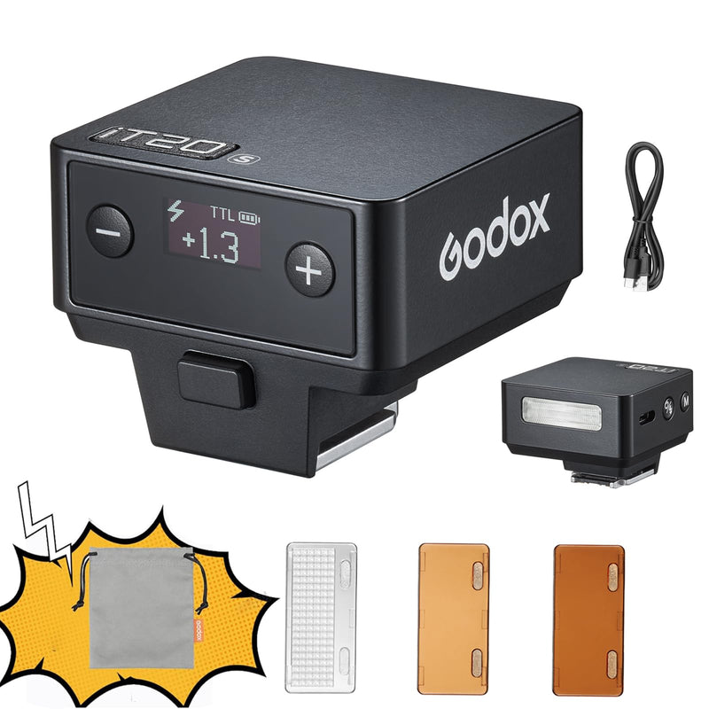 GODOX IT20 S TTL MINI iFlash Camera Flash Light,700+ Flashes & 1.5 s Recycling,6 Stops (1/32 to 1/1 Power),Built in Battery with Magnetic Diffuser & Filter (Black, for Sony) Black