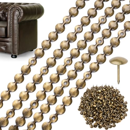 Supkiir 66ft D11mm Upholstery Tack Strip, Brass Decorative Nailhead Trim with Single Tacks, Antique Plated Upholstery Nail Strips Tool for Furniture Sofa Couch Chair Decor