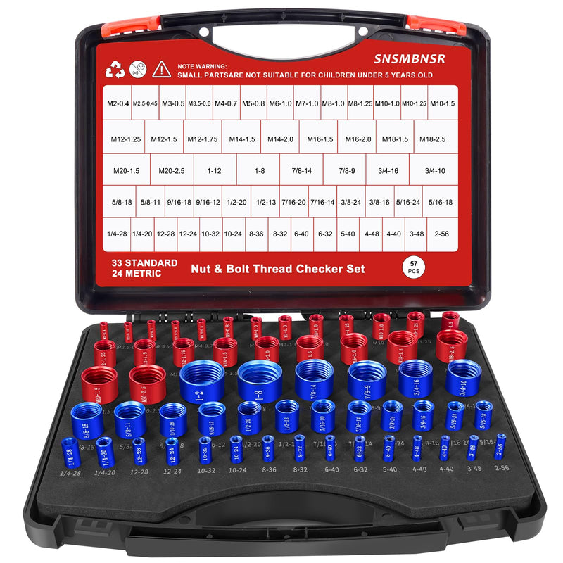 57Pcs Thread Checker, Nut and Bolt Thread Checker 33 Standard and 24 Metric Set, Thread Gauge Suitable for Nut or Bolt Size Finder in Narrow and Tricky Areas 57 Gauges - 33 Inch & 24 Metric