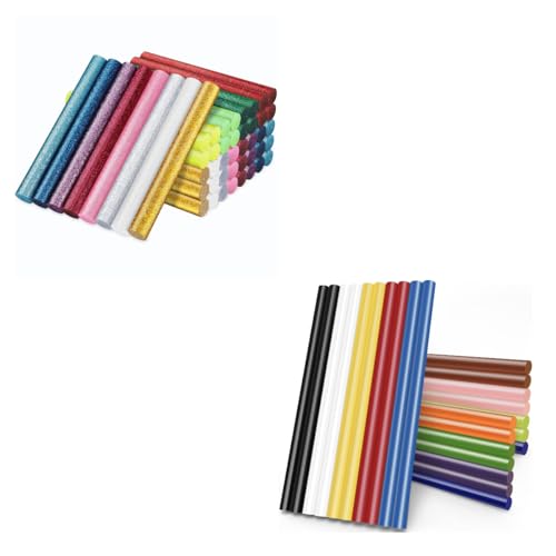 Manarty 48pcs 0.43" Dia x 4" Long Glitter Color Hot Glue Sticks and 24pcs 8" Long x 0.43" Dia Color Hot Glue Sticks