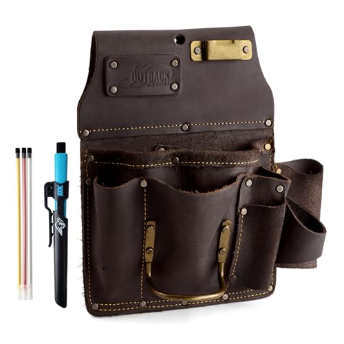 OX Tools Leather Tool Pouch Set & Pro Tuff Carbon Carpenter Pencil – Heavy-Duty Multi-Pocket Belt Pouches with Reinforced Stitching Plus Mechanical Pencil with Leads, Holder & Sharpener