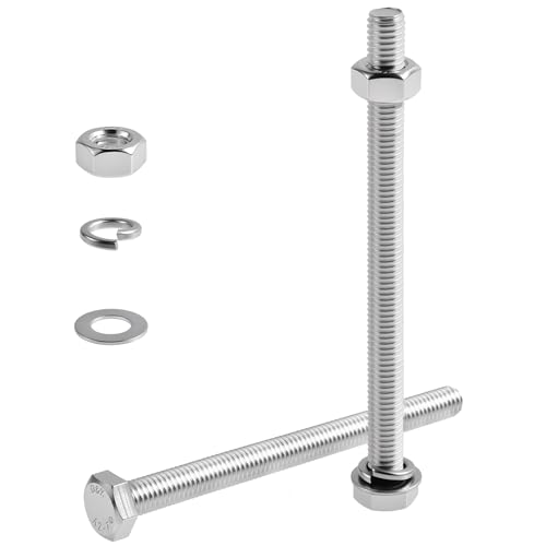 12 Set M10-1.5×120 Hex Bolts with Nuts & Washers, Full Thread 12Pcs M10-1.5×120