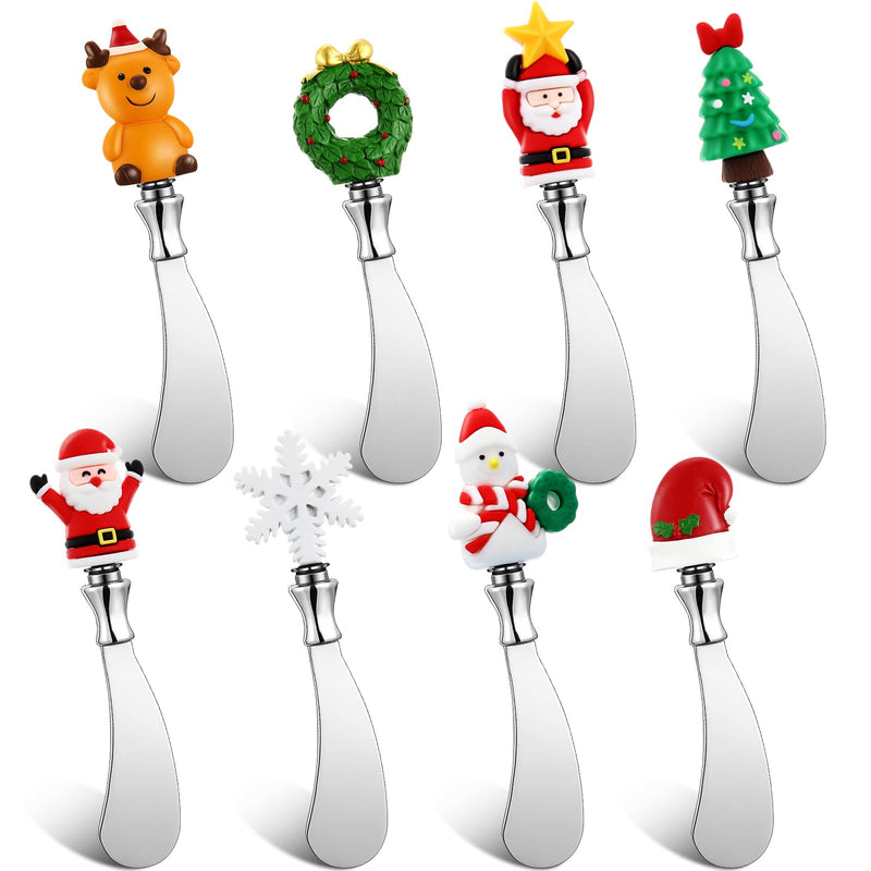 Lasnten 8 Pcs Christmas Cheese Spreaders, Hand-painted Resin Handles with Stainless Steel Blades Santa Claus, Snowman Cheese Knives for Spreading Cream Butter Jam