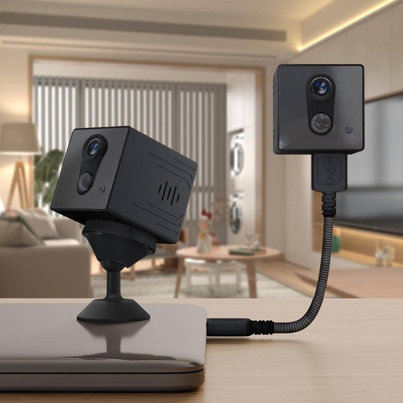 Mini Camera, Wireless Indoor Security Cam with long lasting Battery, AI Human Detection, Night Vision, Magnetic Mount, Gooseneck USB Cable, Compact WiFi Spy Camera for Home/Nanny/Pet Monitoring