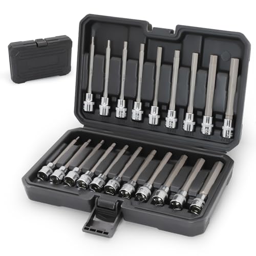 Extra-Long Allen Hex Bit Socket Set,20-Piece 3/8 Inch Drive,Standard SAE & Metric (1/8-Inch - 7/16-Inch, 3-12mm) for Repair and Assembly (Black) Black