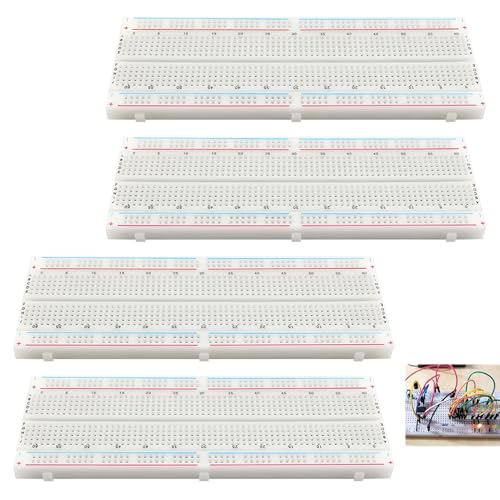 4 Pieces 830 Pin Breadboard Solderless Prototype PCB Board Kit, Solderless Breadboard 830 Points for Electronic Prototypes, Test Circuits and Arduino Proto Shield Distribution Connection Blocks