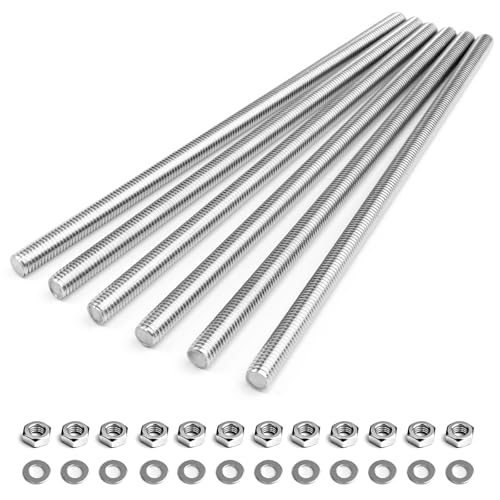 6pcs M12 x 200mm Fully Threaded Rod, 1.75mm Thread Pitch,304 Stainless Steel Right Hand Threads Rods, with Nuts and Flat Washer,for Clamps, Hangers and U-Bolts (M12 x 200mm)