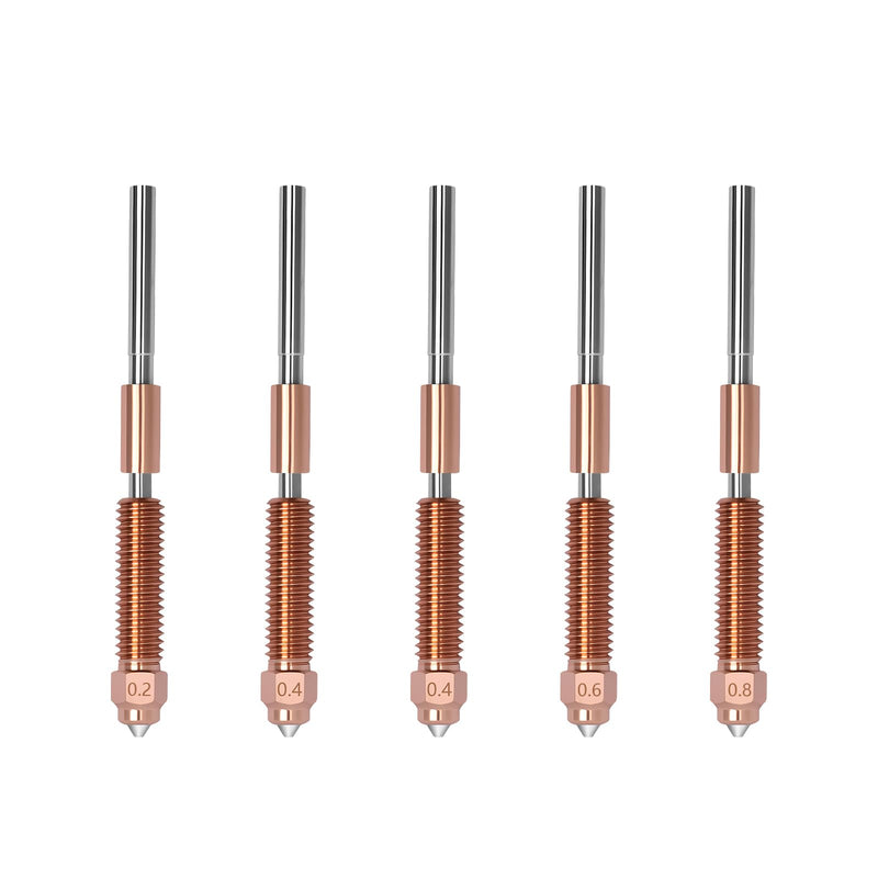 5PCS K2 Plus Nozzle Kits, Titanium Copper Alloy Hardened Steel Quick-Swap Nozzle, All-Metal Integrated High Temperature 0.2/0.4/0.6/0.8MM Nozzle for Creality Hi, K2 Plus, K2 Pro 3D Printer for K2/Hi (5PCS Muilt Size)