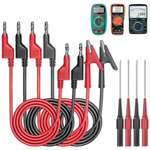 8-Piece Test Leads Set with Crocodile Clips Cable, 4 mm Banana Plug Cable x 4 with Test Probes x 4, 1 m Measuring Cable for Multimeter, Banana Plug Test Lead, for Digital Multimeter