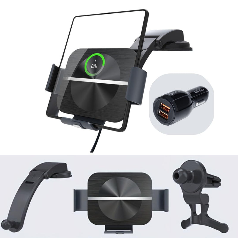 Wireless Car Charger Mount – Fast Qi 15W Charging – Dashboard & Air Vent Phone Holder – Adjustable Angle – Compatible with iPhone & Android Devices