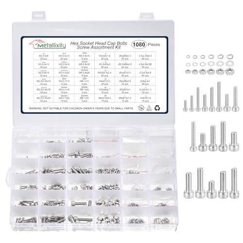 METALLIXITY Socket Head Cap Screws Kit 1080Pcs 304 Stainless Steel M2,M2.5,M3,M4mm 1080