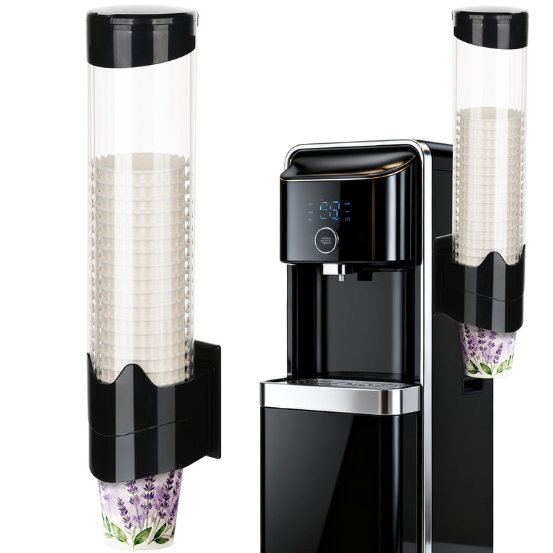 MYITYARD Large Cup Dispenser, Wall Mount Water Cooler Cup Dispenser Fits 9oz - 12oz Disposable Paper and Plastic Cups, Pull Type Cup Holder for Home Office Hospital Gym, Magnetic Mounting, Black Black - Large