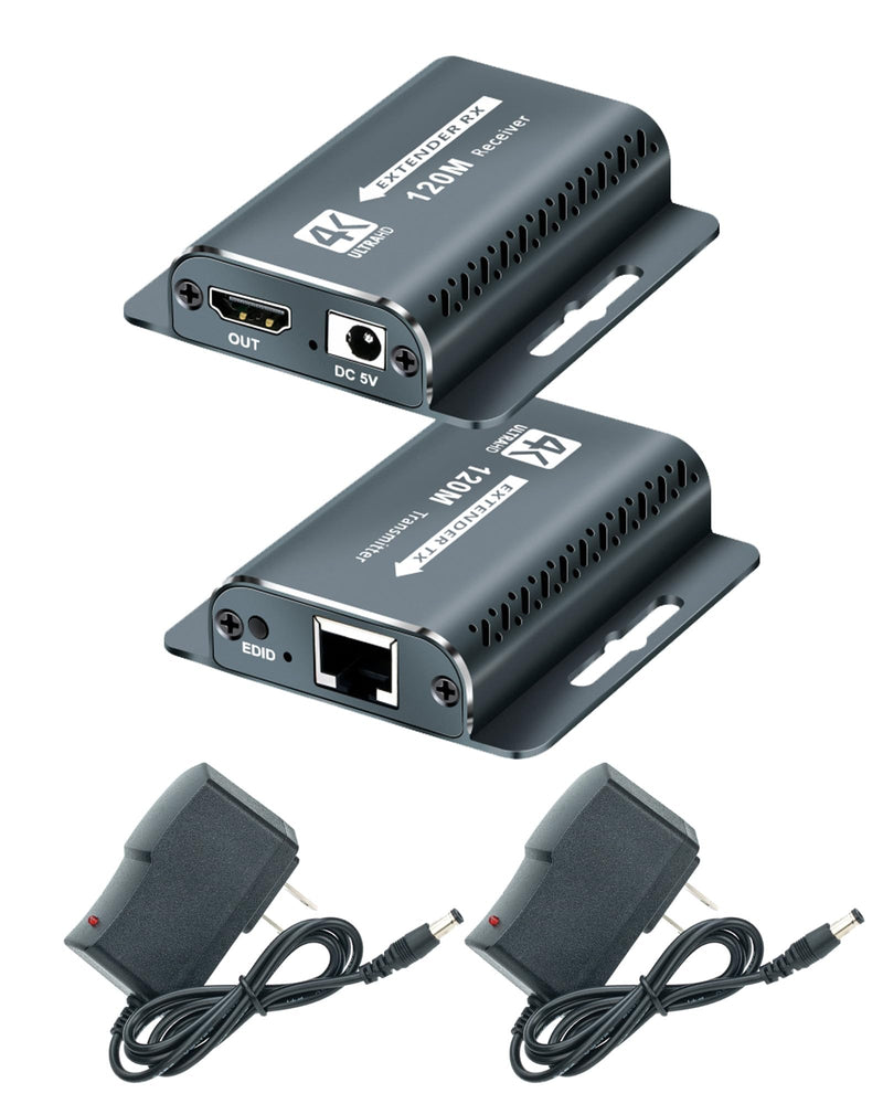 HDMI Extender 400FT/120M with POC 1080P@60Hz 3D HDMI Repeater HDMI to RJ45 to HDMI Extender Converter by UTP Cat5e/6/7 OFC Cable with 5V Power Adapter,Support EDID HD EXTENDER 120M