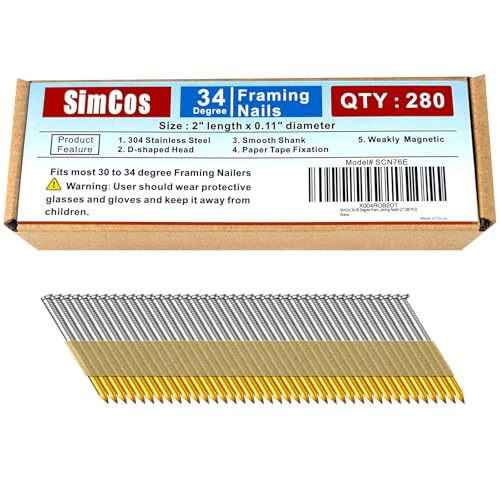 34-30 Degree 2 Inch Smooth Shank Paper Framing Nails,280-Pack 2 inch--280 pcs