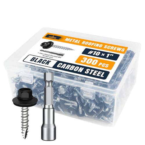 ALBO 300 Pcs #10 x 1 Black Metal Roofing Screws, EPDM Washers #10x1"