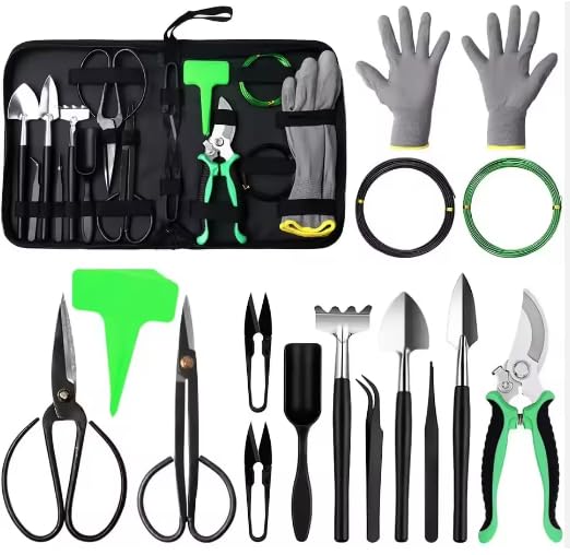 Bonsai Tools Kit 24 PCS for Beginners, Bonsai Tree Kit with PU Leather Bag, Pruning Shears, Scissors, Bonsai Wire, Succulent Repotting Tools, Gardening Gift for Women Men