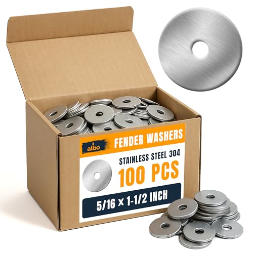ALBO 100 Pcs 5/16" x 1-1/2" 304 Stainless Steel Fender Flat Washers 5/16"x1-1/2" - 100pcs