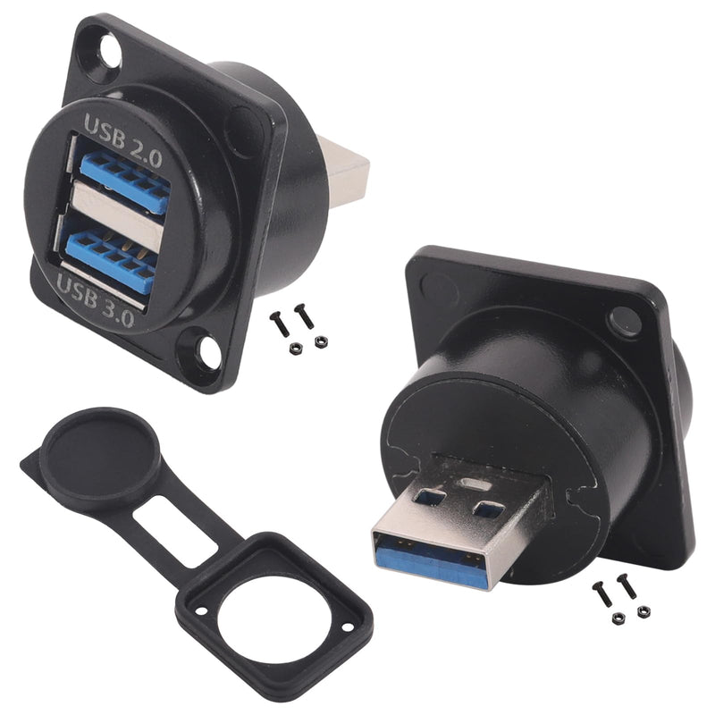 PENGLIN 2PCS USB 3.0 Adapter, Dual USB Male to Female Panel Mount Connector Support Data/Charger, for Laptop/Keyboard/Smartphone/Tablet/Car