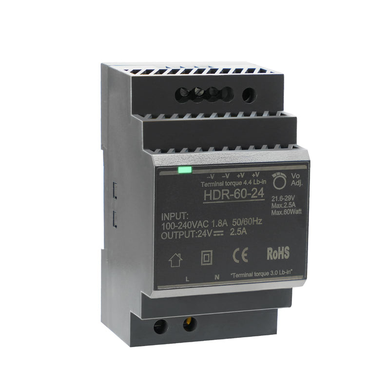 Power Supply for DIN Rail Mounting 24 V 2.5 A 60 W Switching Power Supply Transformer AC to DC for Industrial LED Lighting and Automation HDR-60-24 HDR-60-24 60W