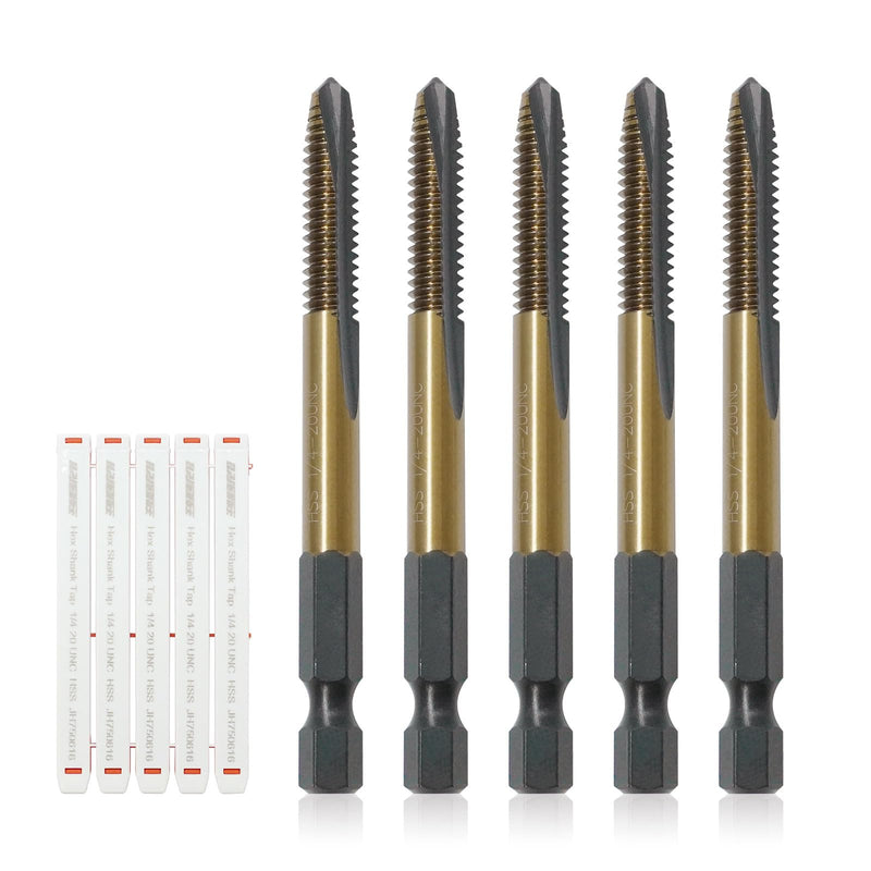 JEFE HEX 1/4-20 UNC Hex Shank Taps for Metal | MRO & Industrial Use | Quick-Change | Impact Driver (5pcs) 1/4-20 UNC (5 pcs)
