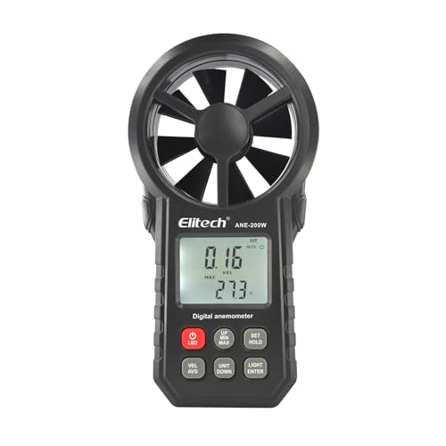 Elitech Bluetooth Wind Gauge, Digital Anemometer Wind Speed Measurement Temperature, USB Data Export, CFM/CMM Air Flow Measurement for HVAC & Environmental Testing ANE-200W