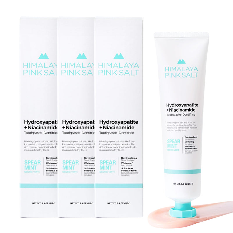 HIMALAYA PINKSALT Fluoride Free Hydroxyapatite Toothpaste with Niacinamide, Helps Remineralize, Appropriate for Sensitive Teeth, Teeth Whitening, Spearmint Flavor, 3.9 oz (Pack of 3) 3.9 Ounce (Pack of 3)