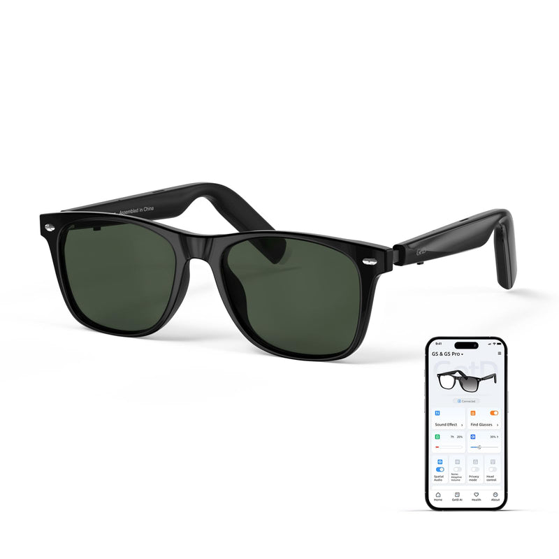 AI Glasses for Men & Women, Smart Glasses Powered by ChatGPT, AI Real-time Translation with 147 languages, 11H Music Play, Bluetooth Sunglasses with Polarized Lens, UV Protection for Daily Use, Travel Black Frame + Green Polarized Lenses