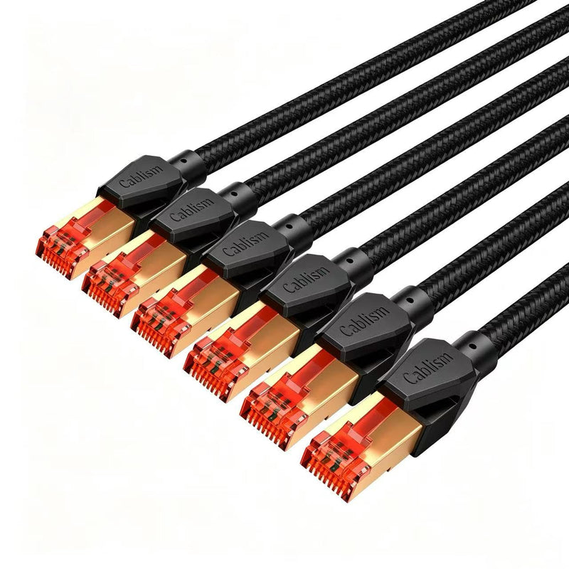 Cat 8 Ethernet Cable 6FT-6Pack Short, Heavy Duty High Speed LAN Network Cable Gold Plated RJ45 40Gbps 2000Mhz Shielded Internet Patch Cord, Compatible with Cat 7/6/5/5e (Black Round Cable 6FT-6Pack) Black 6